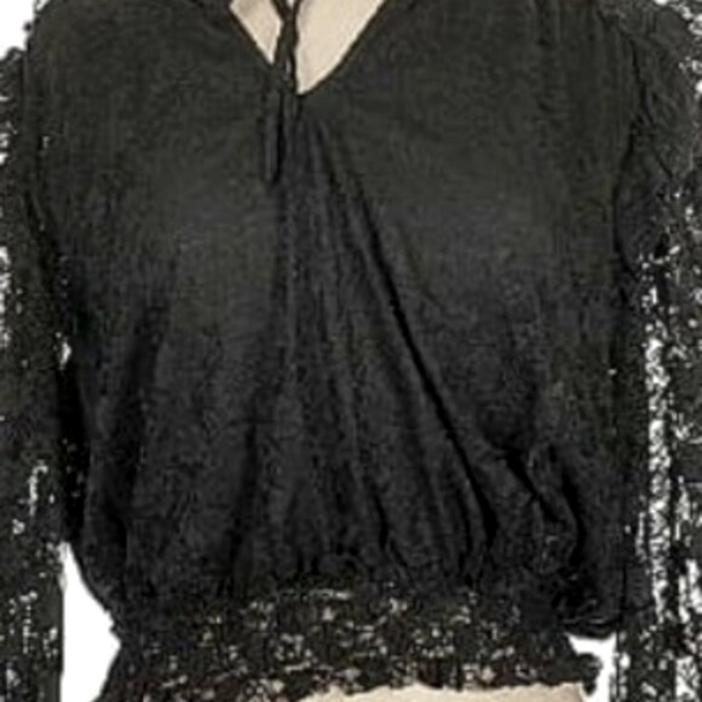 Black Lace top with elasticized waist and lace sleeves ..simple  elegance